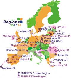Map showing 12 ENNEREG Pioneer and Twin Regions